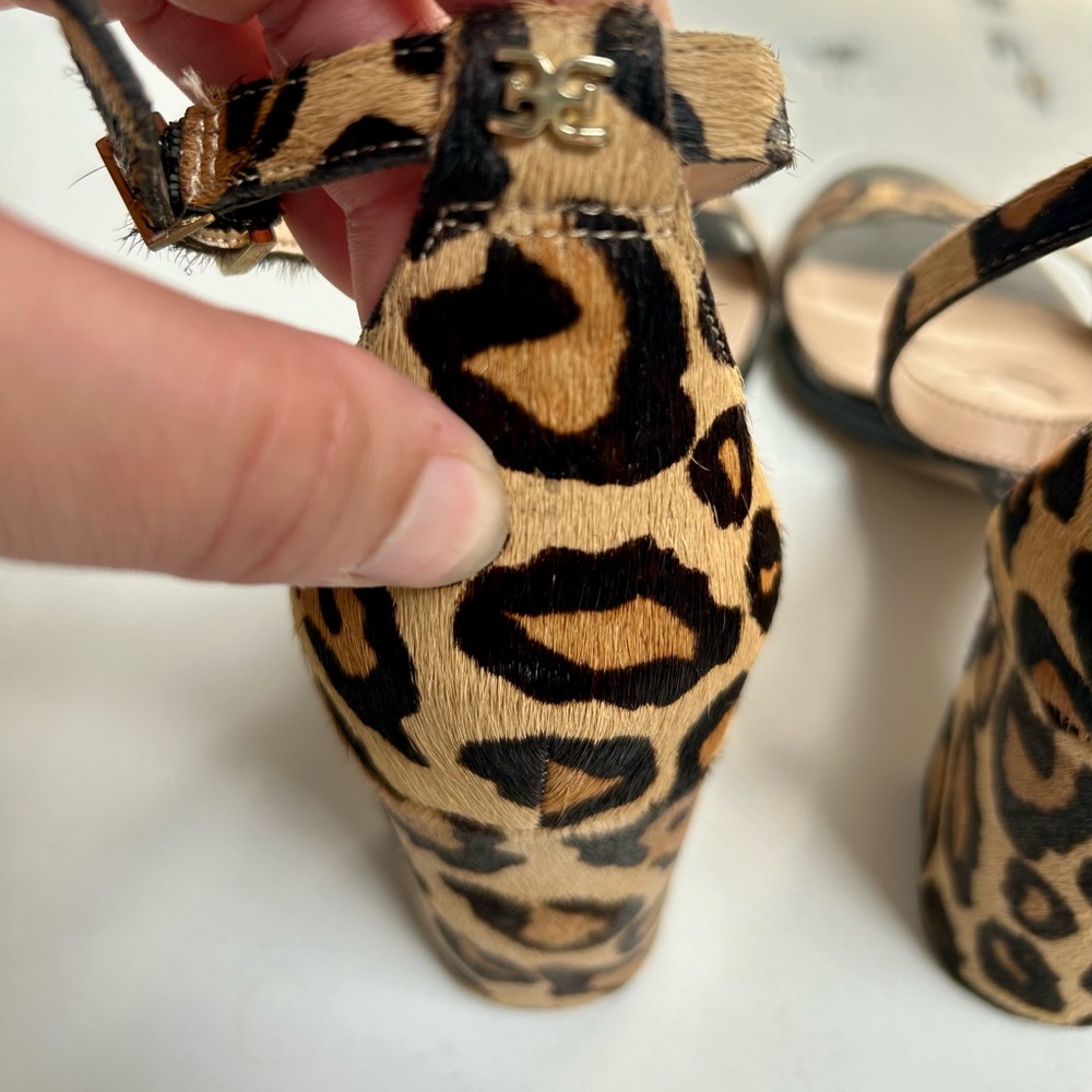 Sam Edelman Odilia leopard print fur ankle strap block heel Sandals Size 9.5 - Picture 6 of 10